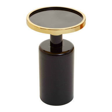 Gold & Black Art Deco Pillar Metal Side Table With Base, Elva