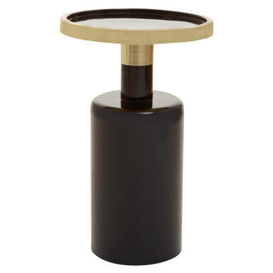 Gold & Black Art Deco Pillar Metal Side Table With Base, Elva