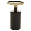 Gold & Black Art Deco Pillar Metal Side Table With Base, Elva