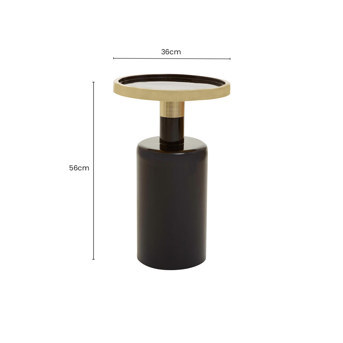 Gold & Black Art Deco Pillar Metal Side Table With Base, Elva