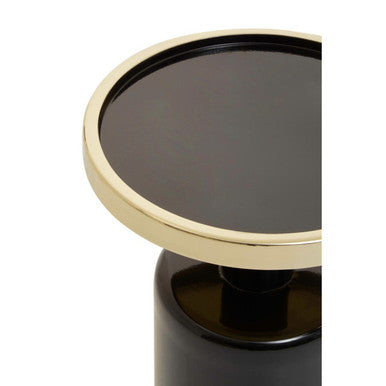 Gold & Black Art Deco Pillar Metal Side Table With Base, Elva