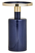 Gold & Navy Art Deco Pillar Metal Side Table With Base, Elva