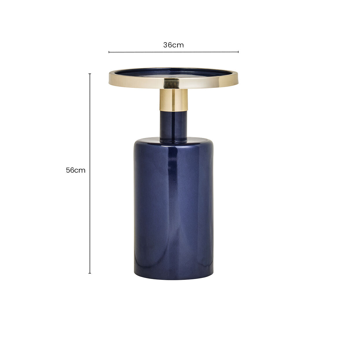 Gold & Navy Art Deco Pillar Metal Side Table With Base, Elva