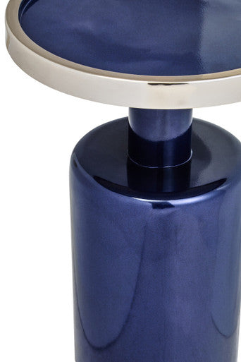 Gold & Navy Art Deco Pillar Metal Side Table With Base, Elva