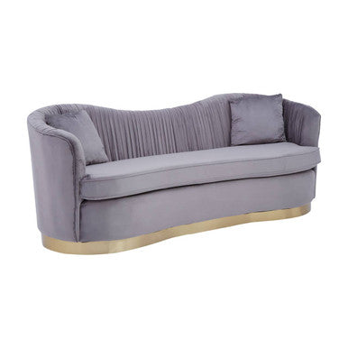 3 Seat Grey Pleated Velvet Sofa, Franza