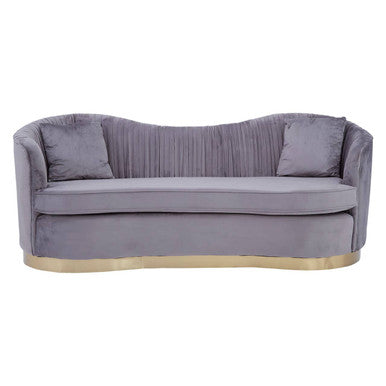 3 Seat Grey Pleated Velvet Sofa, Franza