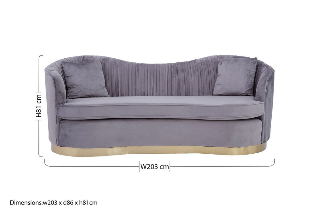 3 Seat Grey Pleated Velvet Sofa, Franza