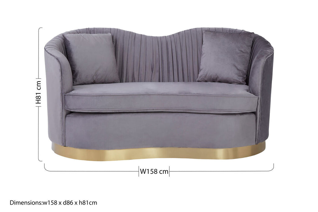 2 Seat Grey Pleated Velvet Sofa, Franza