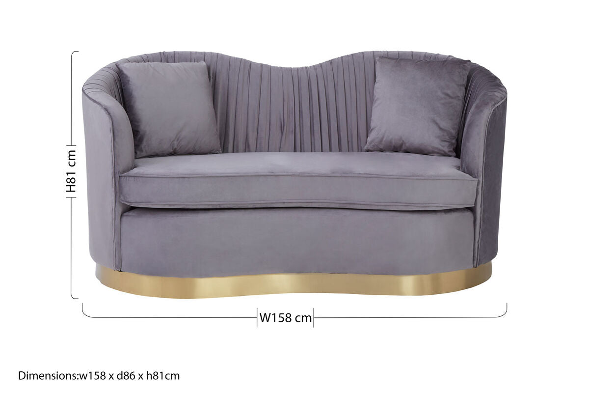 2 Seat Grey Pleated Velvet Sofa, Franza