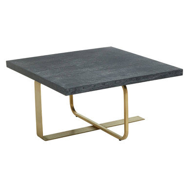 Black & Grey Oak Veneer Wooden Coffee Table With Gold Metal Angular Base, Lena