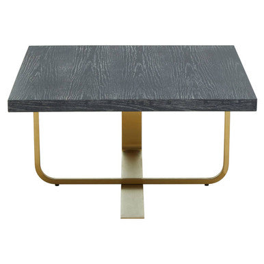 Black & Grey Oak Veneer Wooden Coffee Table With Gold Metal Angular Base, Lena