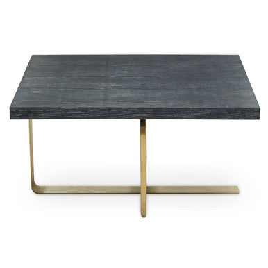 Black & Grey Oak Veneer Wooden Coffee Table With Gold Metal Angular Base, Lena
