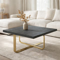 Black & Grey Oak Veneer Wooden Coffee Table With Gold Metal Angular Base, Lena