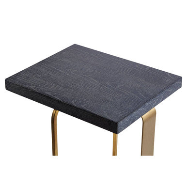 Grey Veined Oak Veneer Top Round Side Table With Metal Stainless Steel Wireframe Base, Lena