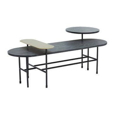 Gold Oak Veneer & Black Marble Top Coffee Table With Iron Legs, Serrano
