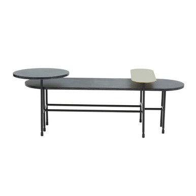 Gold Oak Veneer & Black Marble Top Coffee Table With Iron Legs, Serrano