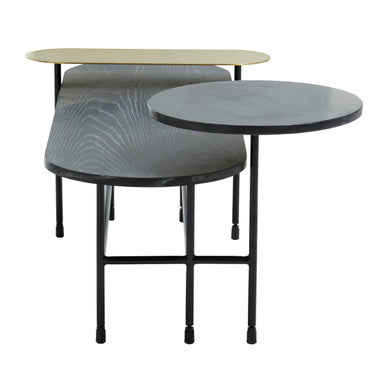 Gold Oak Veneer & Black Marble Top Coffee Table With Iron Legs, Serrano