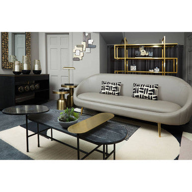 Gold Oak Veneer & Black Marble Top Coffee Table With Iron Legs, Serrano