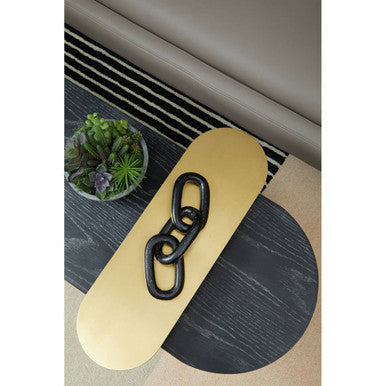 Gold Oak Veneer & Black Marble Top Coffee Table With Iron Legs, Serrano