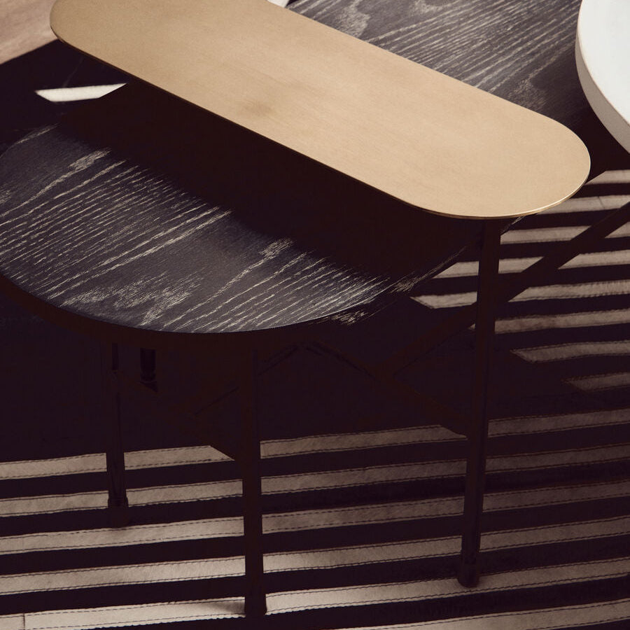 Gold Oak Veneer & Black Marble Top Coffee Table With Iron Legs, Serrano