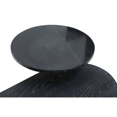 Gold Oak Veneer & Black Marble Top Coffee Table With Iron Legs, Serrano