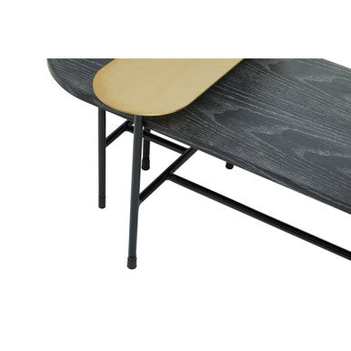 Gold Oak Veneer & Black Marble Top Coffee Table With Iron Legs, Serrano