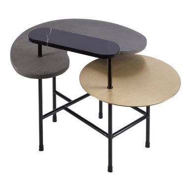 Mixed Metal Tops Sculptural Nesting Coffee Table Set With Black Frame, Serrano