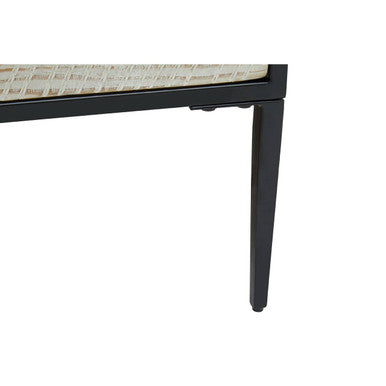 Black Recycled Pine Wood Coffee Table With Textured Two Storage Drawers Front & Black Metal Legs, Luxor