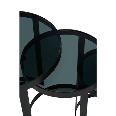 Set Of 3 Black Glass Top & Metal Base Nesting Tables, Corra