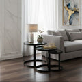 Set Of 3 Black Glass Top & Metal Base Nesting Tables, Corra