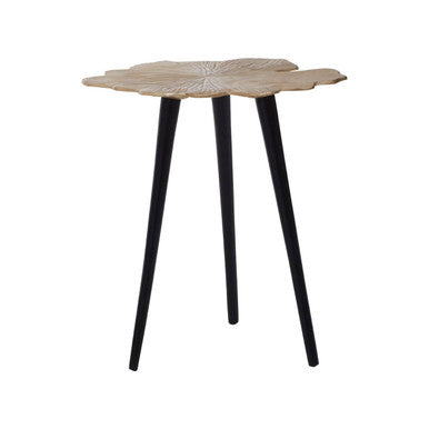 Gold Small Aluminium Side Table With Black Metal Angular Legs, Prato