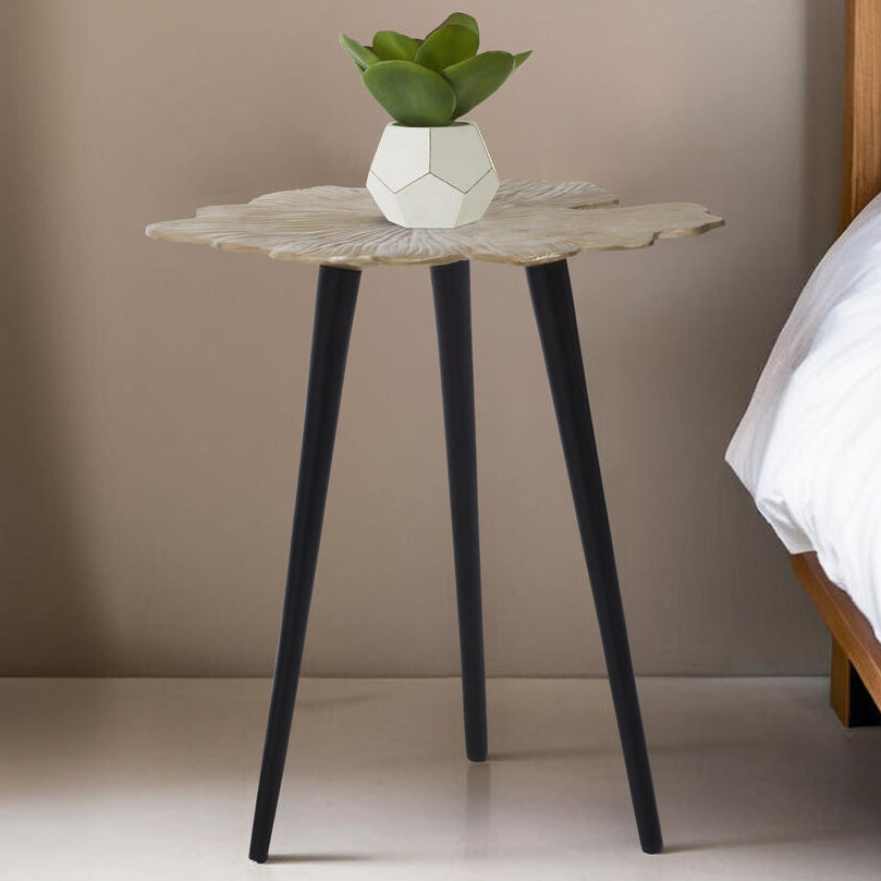 Gold Small Aluminium Side Table With Black Metal Angular Legs, Prato