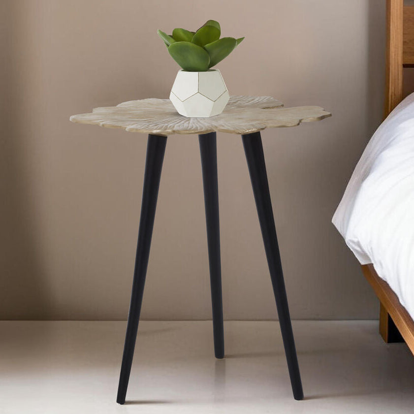 Gold Small Aluminium Side Table With Black Metal Angular Legs, Prato