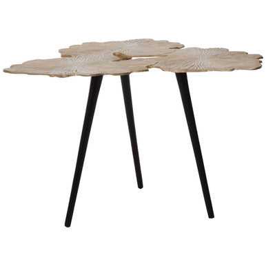 Gold Top Large Aluminium Side Table With Black Metal Angular Legs, Prato