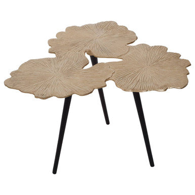 Gold Top Large Aluminium Side Table With Black Metal Angular Legs, Prato