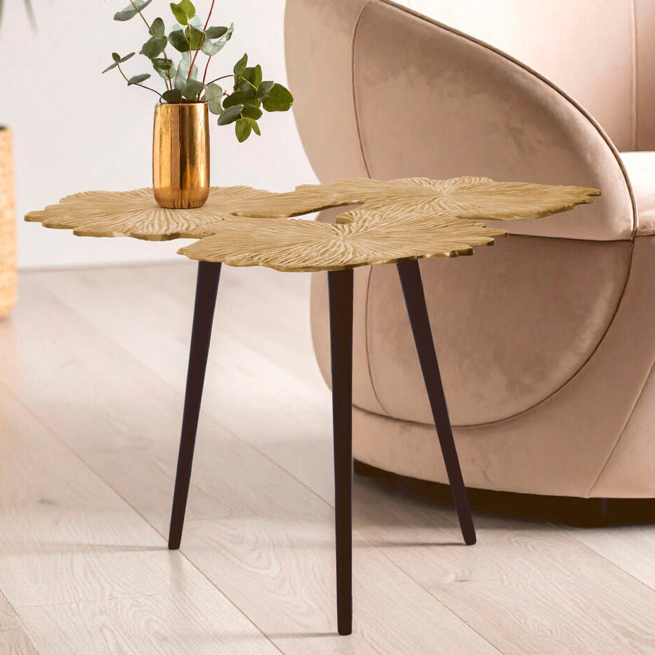 Gold Top Large Aluminium Side Table With Black Metal Angular Legs, Prato
