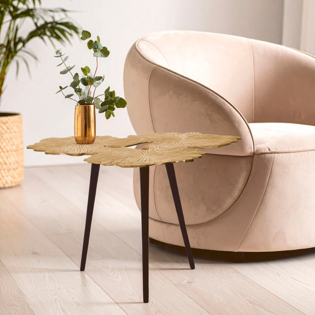 Gold Top Large Aluminium Side Table With Black Metal Angular Legs, Prato