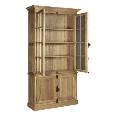 Lyon Oak Wood Tall Cabinet In Washed Grey