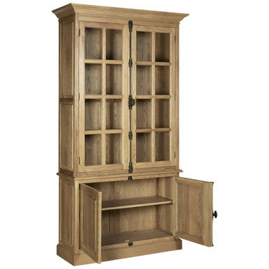 Lyon Oak Wood Tall Cabinet In Washed Grey