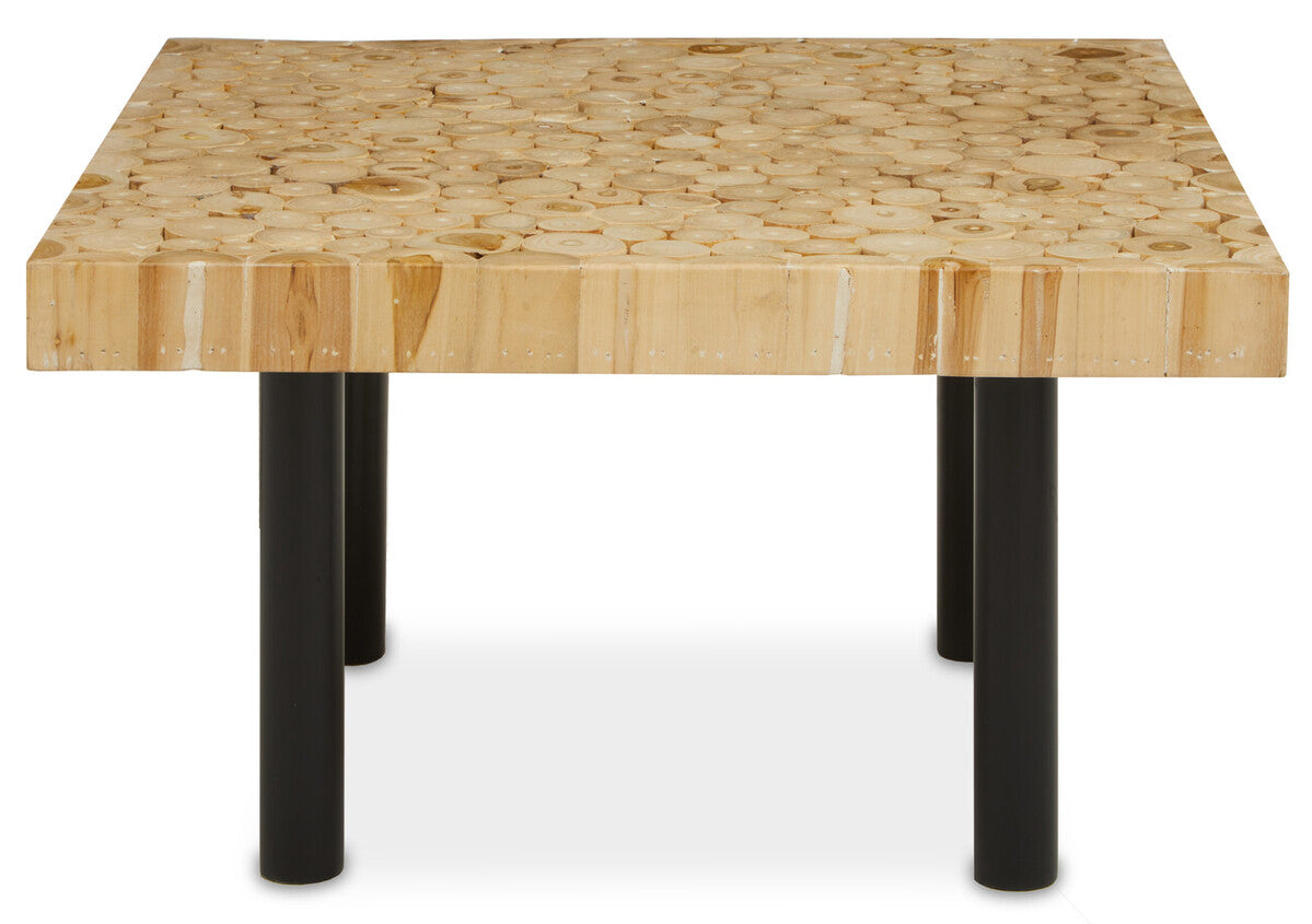 Natural Teak Wood Branch Coffee Table With Black Metal Legs, Malang