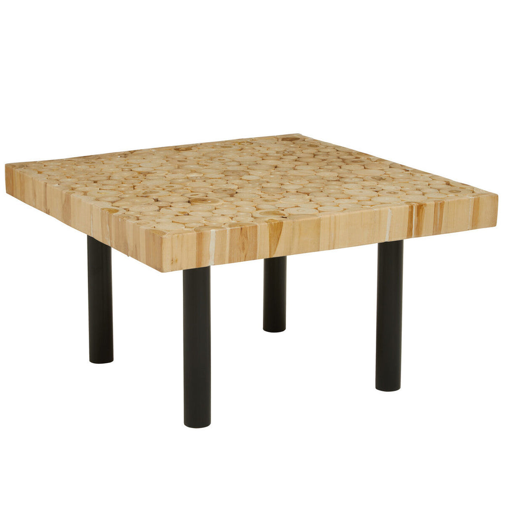 Natural Teak Wood Branch Coffee Table With Black Metal Legs, Malang