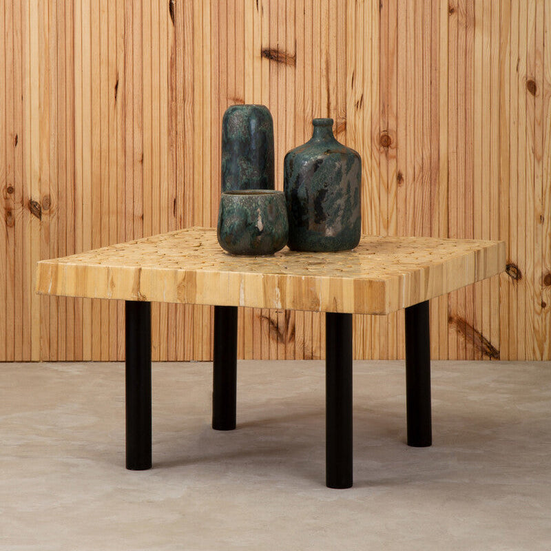Natural Teak Wood Branch Coffee Table With Black Metal Legs, Malang