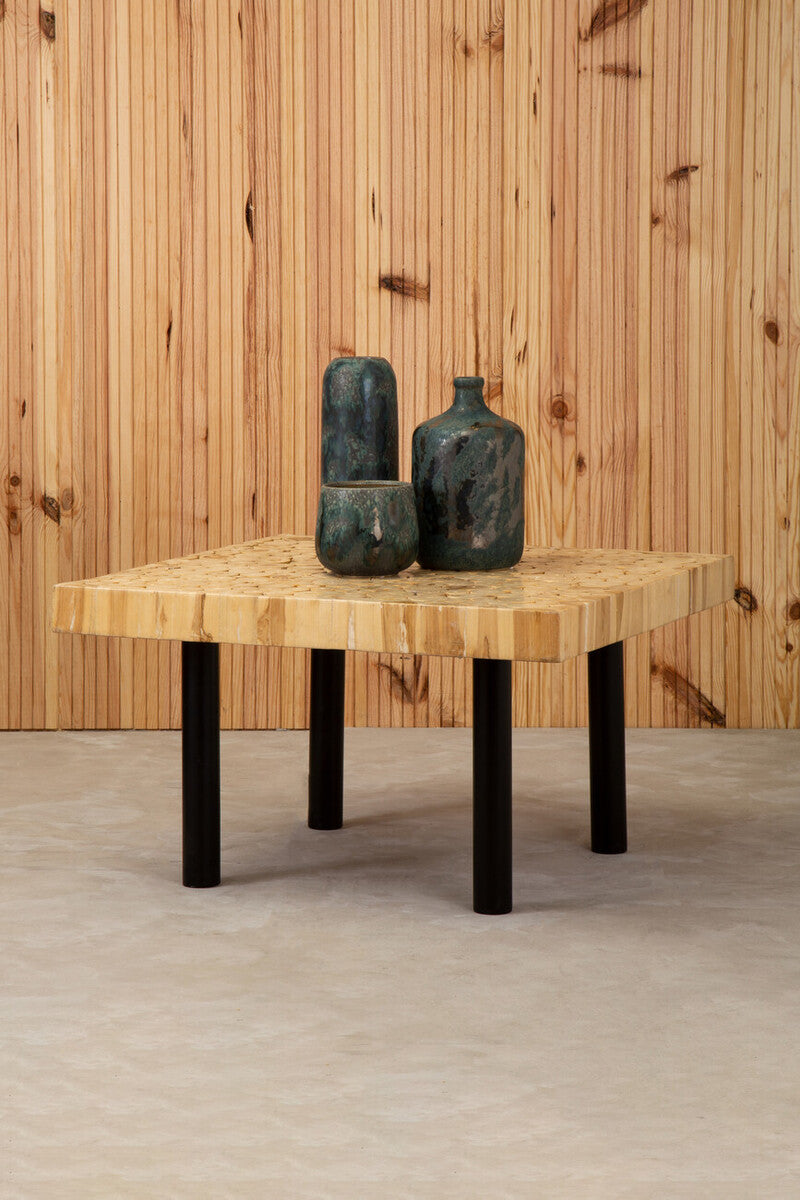 Natural Teak Wood Branch Coffee Table With Black Metal Legs, Malang
