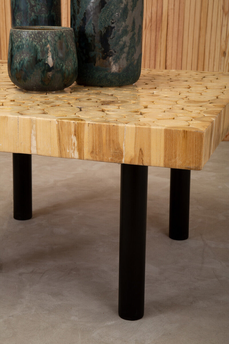 Natural Teak Wood Branch Coffee Table With Black Metal Legs, Malang