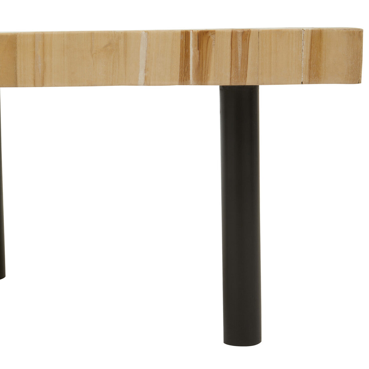 Natural Teak Wood Branch Coffee Table With Black Metal Legs, Malang