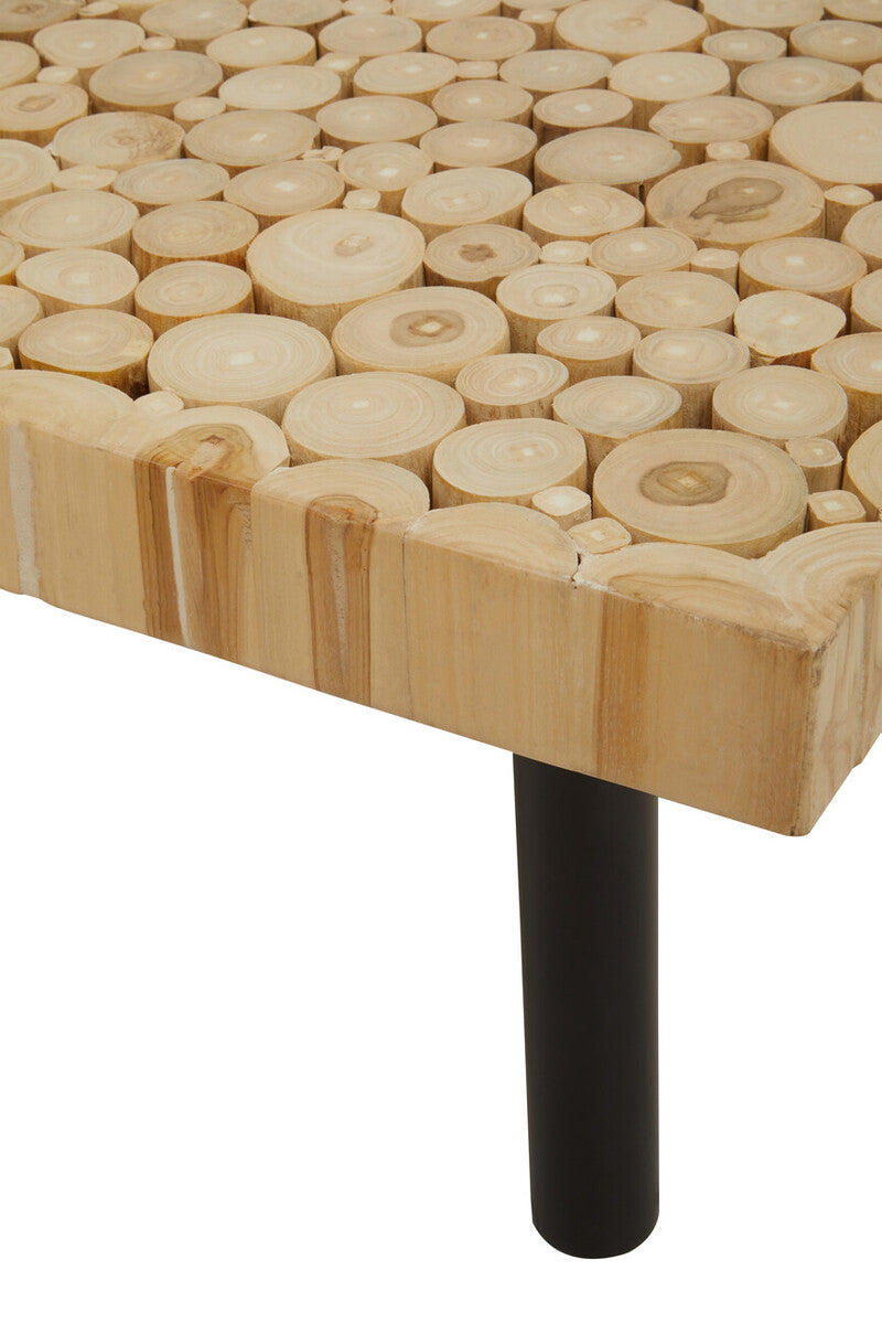 Natural Teak Wood Branch Coffee Table With Black Metal Legs, Malang