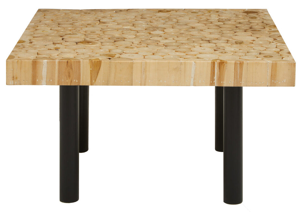 Natural Teak Wood Branch Coffee Table With Black Metal Legs, Malang