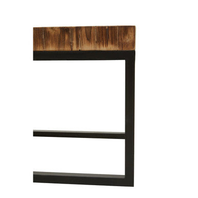 Set Of 3 Rustic Teakwood Top Nesting Tables With Black Metal Bases, Malang