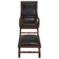 Inca Genuine Black Leather & Teak Lounge Chair With Footstool