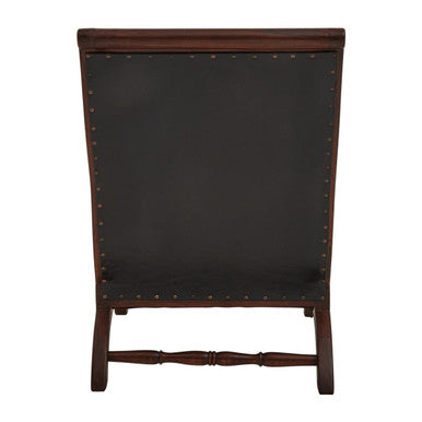 Inca Genuine Black Leather & Teak Lounge Chair With Footstool